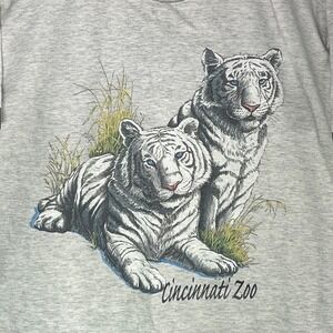 Vintage Cincinnati Zoo White Tiger Graphic T Shirt Men's Large Gray Ringer Tee